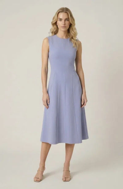 Modenaire Structured Seaming Flared Skirt Sleeveless Midi Dress In Blue