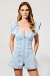 Modenaire Structured Zip Front Romper With Flutter Sleeves And Pleated Detail