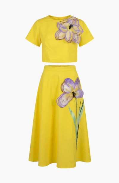 Modenaire Summer Embroidered Two Piece Set In Yellow