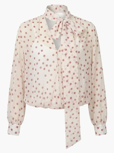 Modenaire Summer Polka Dot Tie Neck Long Sleeve Blouse In Black