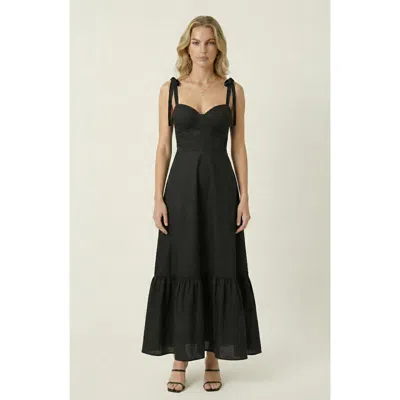 Modenaire Sweetheart Neck Tie Straps Maxi Dress In Black