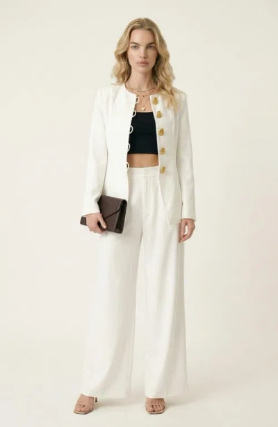 Modenaire Tailored Button Front Jacket And Wide Leg Pants Set In Neutral