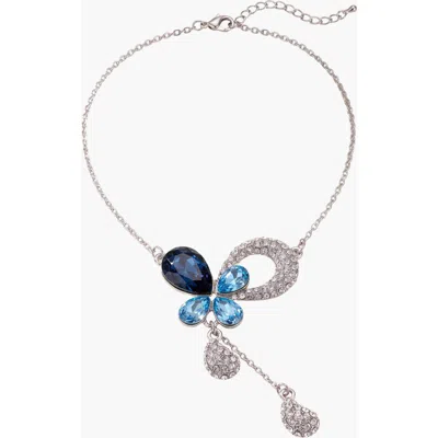 Modenaire Teardrop Crystal Pendant Necklace In Blue
