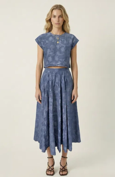 Modenaire Textured Crop Top And Midi Skirt Set In Blue