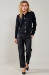 Modenaire Textured Knit Cardigan With Button Front And Patch Pockets In Blue