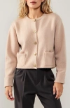 Modenaire Textured Knit Cardigan With Button Front And Patch Pockets In Neutral