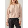Modenaire Textured Knit Cardigan With Button Front And Patch Pockets In Neutral