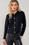 Modenaire Textured Knit Gold Button-front Patch-pocket Cardigan In Black