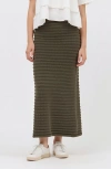 Modenaire Textured Knit Midi Skirt With Ribbed Stripe Pattern And Back Slit In Brown
