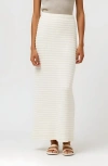 Modenaire Textured Knit Midi Skirt With Ribbed Stripe Pattern And Back Slit In White