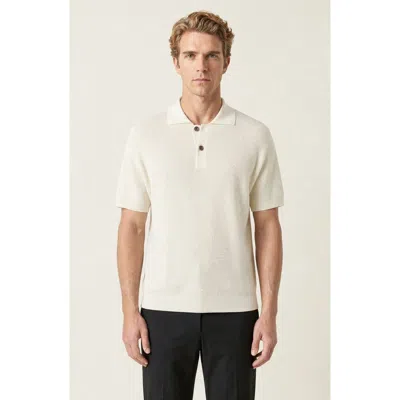 Modenaire Textured Knit Short Sleeve Polo Shirt In Neutral