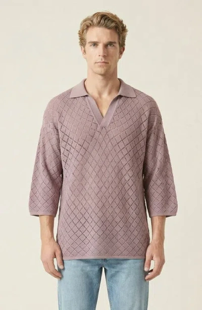Modenaire Textured Quarter Sleeve Knit Polo Sweater In Purple