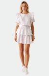 Modenaire Textured Ruffle Sleeve Mini Dress With Tiered Hem And Subtle Stripe Pattern In White