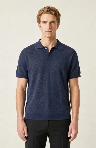 Modenaire Textured Short Sleeve Knit Polo Shirt In Blue