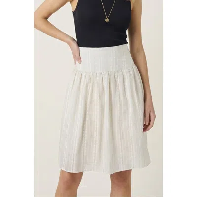 Modenaire Textured Smocked Waist Gathered A-line Skirt In White