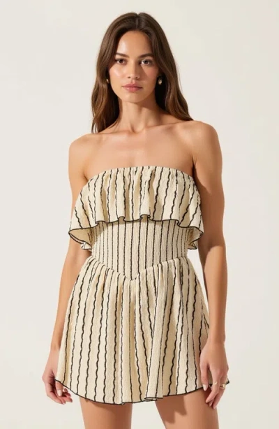 Modenaire Textured Strapless Mini Dress With Ruffled Bodice And Fitted Waist