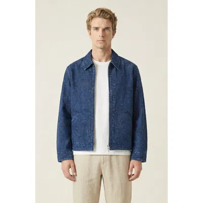 Modenaire Textured Zip Front Jacket In Blue