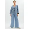 Modenaire Tie-front Denim Jacket With Patch Pockets In Blue