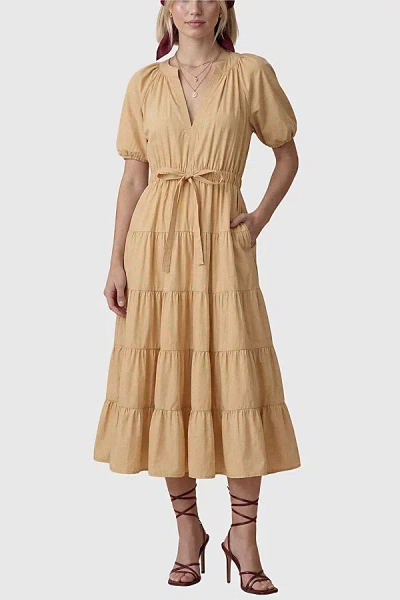 Modenaire Tiered Flowing A-line Midi Dress In Mustard Yellow, Women's At Urban Outfitters In Brown