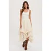 Modenaire Tiered Lace Asymmetrical Skirt With Handkerchief Hem And Lined Detail In Neutral
