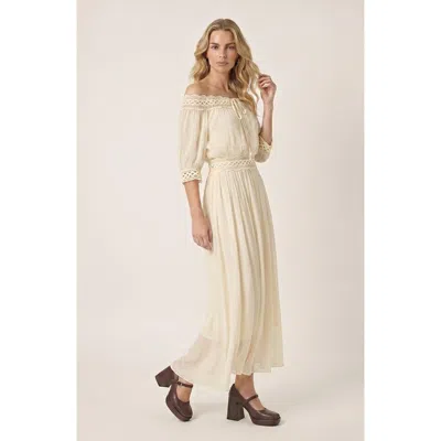 Modenaire Two Piece Off Shoulder Crochet Top And Maxi Skirt Set In White