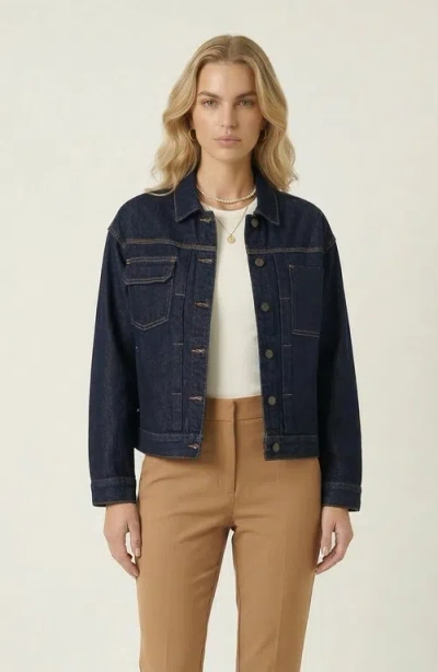 Modenaire Utility Patch Pocket Denim Jacket In Purple