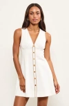 Modenaire V-neck Sleeveless Button Front Mini Dress With Contrast Trim