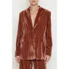 Modenaire Velvet Single-breasted Blazer With Shawl Collar And Flap Pockets In Brown