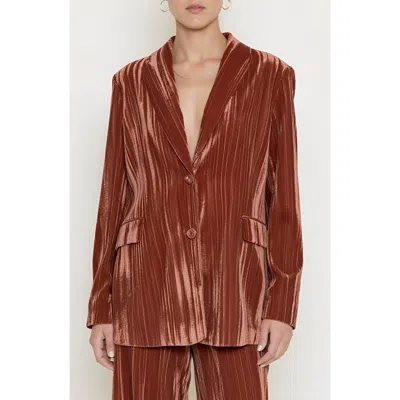 Modenaire Velvet Single-breasted Blazer With Shawl Collar And Flap Pockets In Brown