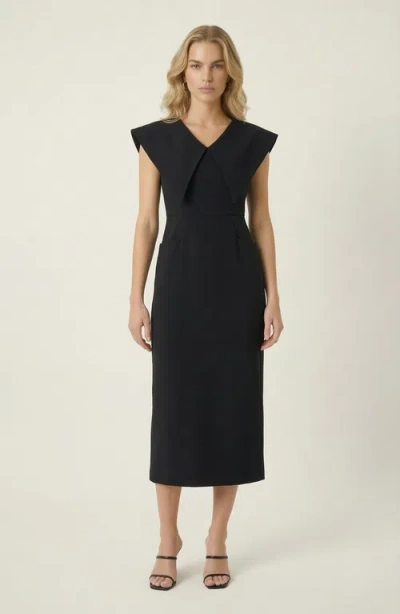 Modenaire Wide Collar Midi Sheath Dress In Black