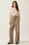 Modenaire Wide-leg Front-seam Elastic Drawstring Waist Trousers In Brown