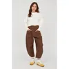 Modenaire Wide-leg Knit Crop Pants With Front Flap Pockets And Elastic Waistband In Brown