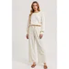 Modenaire Wide Leg Long Sleeve Crewneck Knit Jumpsuit With Drawstring Waist In White