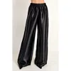 Modenaire Wide Leg Satin Pants With Elastic Waist And Flowing Full-length Fit In Black