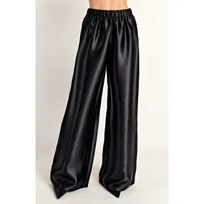 Modenaire Wide Leg Satin Pants With Elastic Waist And Flowing Full-length Fit In Black