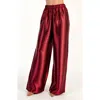 Modenaire Wide Leg Satin Pants With Elastic Waist And Flowing Full-length Fit In Red