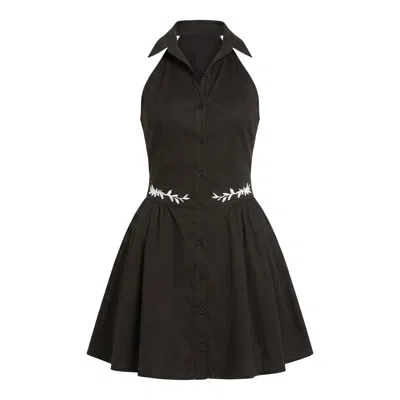 Modenaire Women's Black Embroidered Halter Mini Dress