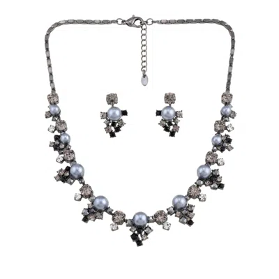 Modenaire Women's Black Faux Pearl Crystal Statement Necklace And Earring Set