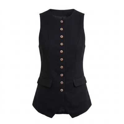 Modenaire Women's Black Longline Vest Structured Button Front