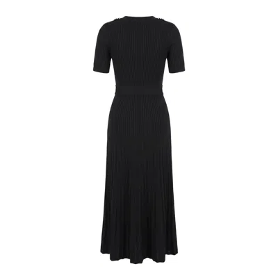 Modenaire Women's Black Ribbed Knit Dress Sculpted Pleats