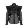 Modenaire Ruffle Oversized Bow Tie Button-front Blouse In Black