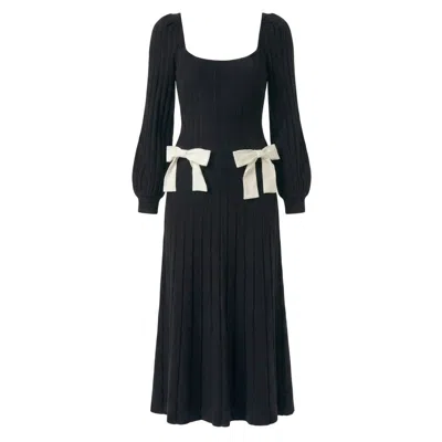 Modenaire Women's Black Sweater Midi Dress Sculpted Bow Detail