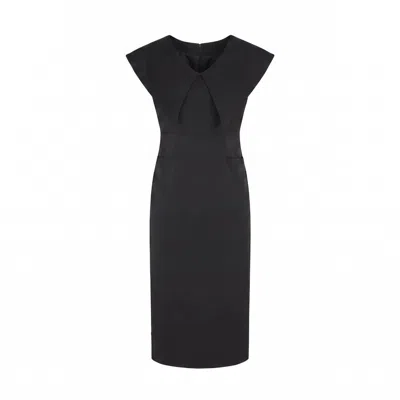 Modenaire Women's Black Wide Collar Midi Sheath Dress