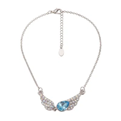 Modenaire Women's Blue Aqua Teardrop Angel Wing Pendant Necklace