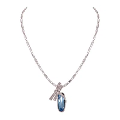 Modenaire Women's Blue Dragonfly Egg Crystal Pendant Necklace