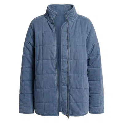 Modenaire Women's Blue Quilted Fleece Jacket Soft Structure