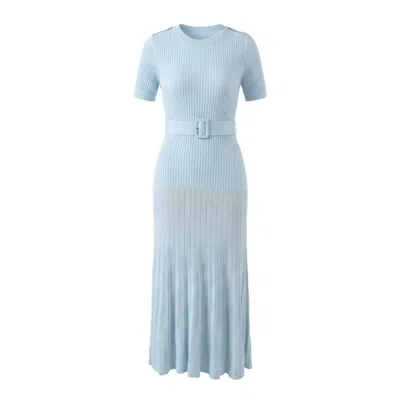 Modenaire Women's Blue Ribbed Knit Midi Dress Sculpted Pleats