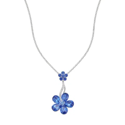 Modenaire Women's Blue Sapphire Crystal Daisy Flower Pendant Necklace