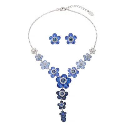 Modenaire Women's Blue Sapphire Crystal Daisy Necklace And Earring Set