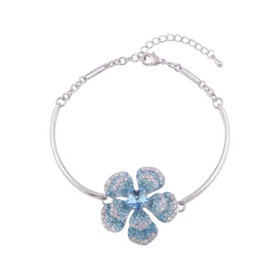 Modenaire Women's Blue Silver Tone Crystal Flower Blossom Bracelet
